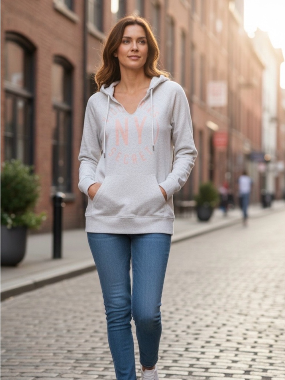 Victoria's Secret Light Gray Hoodie with Pink NY Logo